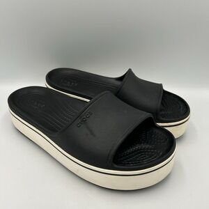 Crocs Iconic Comfort Crocband Black White Platform Slide Sandals Women'Sz M7 W9